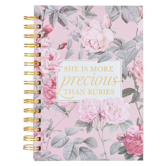 Journal-Wirebound-Pink Floral More Precious Than Rubies Prov. 31:10