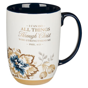 Mug-I Can Do All Things (Philippians 4:13)-Honey Brown & Blue