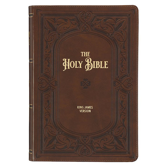 KJV Large Print Study Bible-Saddle Tan/Art Nouveau Faux Leather Indexed