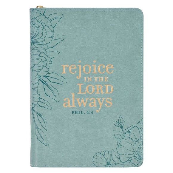 Journal w/Zip Faux Leather-Rejoice In the Lord Philippians 4:4