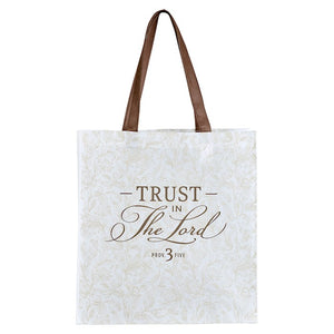 Tote Bag-Trust In The Lord-White/Brown