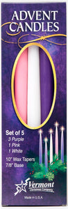 Advent Candle Set - 3 Purple/1 Pink/1 White (10")