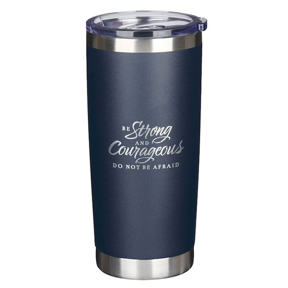 Stainless Steel Tumbler-Blue-Be Strong And Courageous-Josh. 1:9