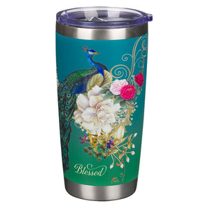 Travel Mug-Blue Peacock Blessed