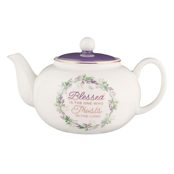 Teapot-Purple Floral-Blessed-Jer. 17:7
