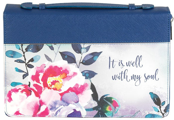 Bible Cover-It Is Well-XLG-Blue/Floral