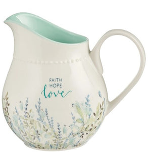 Pitcher-Teal Floral-Faith, Hope, Love