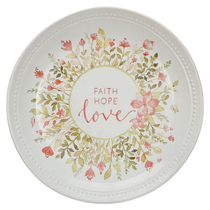 Plate-Pink Floral-Faith, Hope, Love