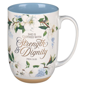 Mug-Strength & Dignity (Proverbs 31:25)-Blue Floral