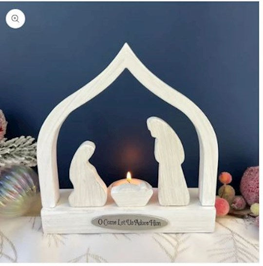 Candle Holder-Oh Come Let Us Adore Him (6.5W x 7H x 0.5L)