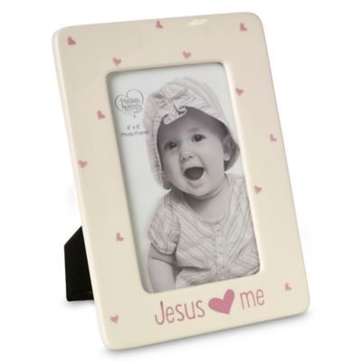 Jesus Loves Me Pink ceramic photo frame