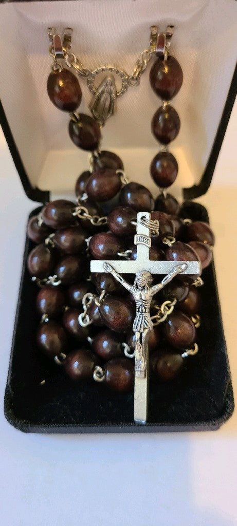 Rosary Necklace with Cross - Black
