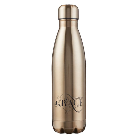 Water Bottle-Saved By Grace - Gold and Black