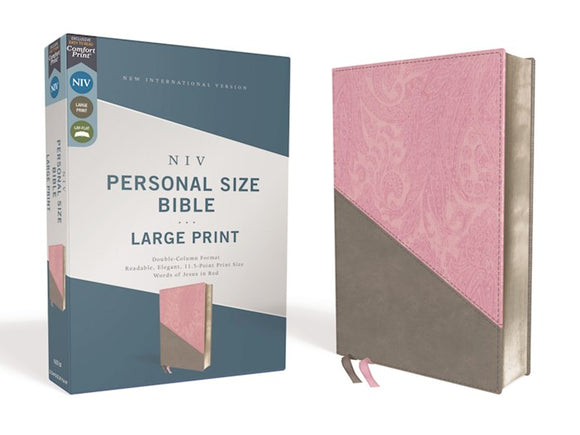 NIV Personal Size Large Print Bible (Comfort Print)-Pink/Gray Leathersoft