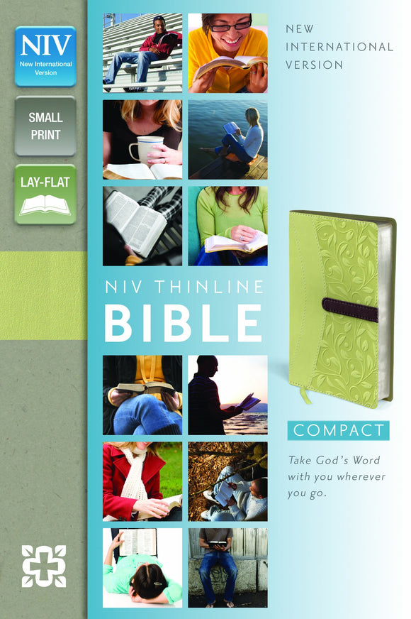 NIV, Thinline Bible, Compact, Imitation Leather, Green/Brown, Red Letter Edition