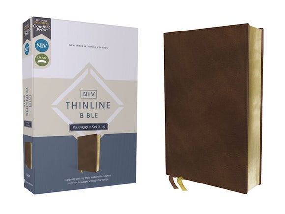 NIV Thinline Bible, Passaggio Setting (Comfort Print)-Brown Leathersoft
