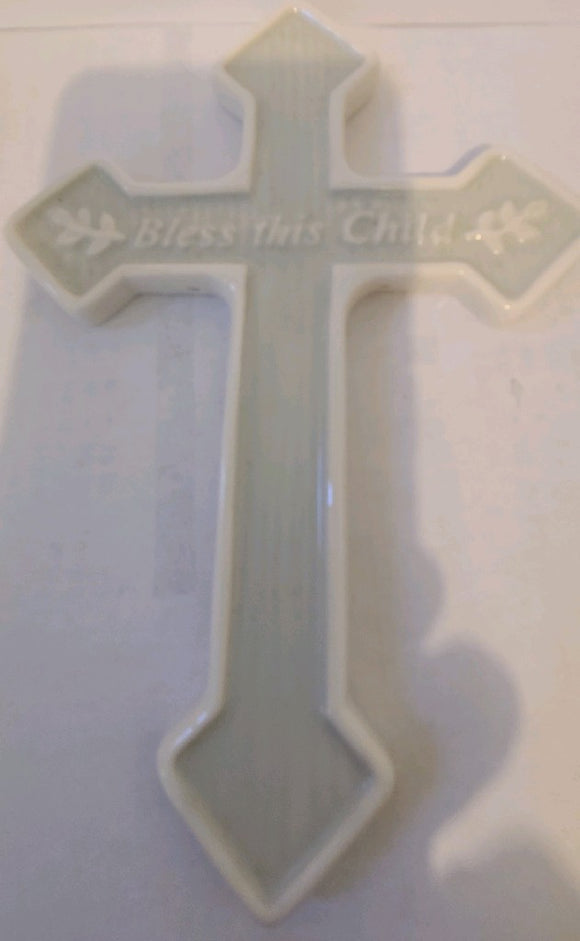 Ceramic Bless This Child wall Cross