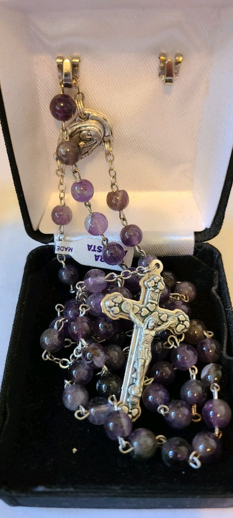 Rosary Necklace with Cross - Amethyst